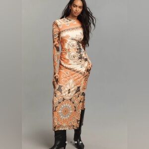 Farm Rio Long Sleeve Paisley Midi Dress